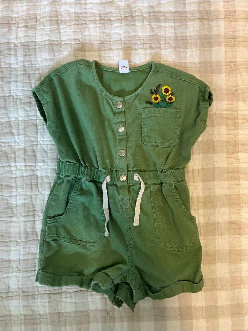 Old Navy Olive Green Sunflower Pocket Romper